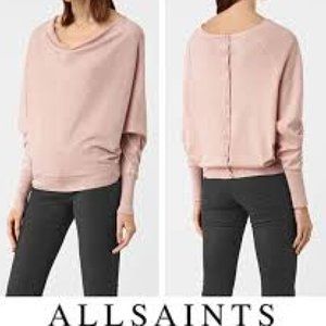All Saints pink cowl neck button/snap back sweater